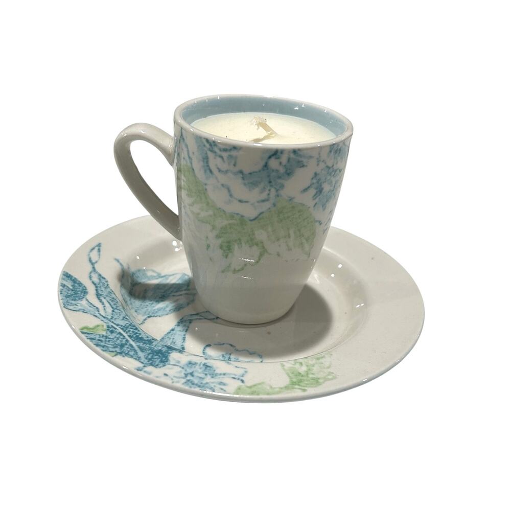 Johnson Bros England Chambray Pattern Espresso Cup & Saucer Home Made Soy Candle